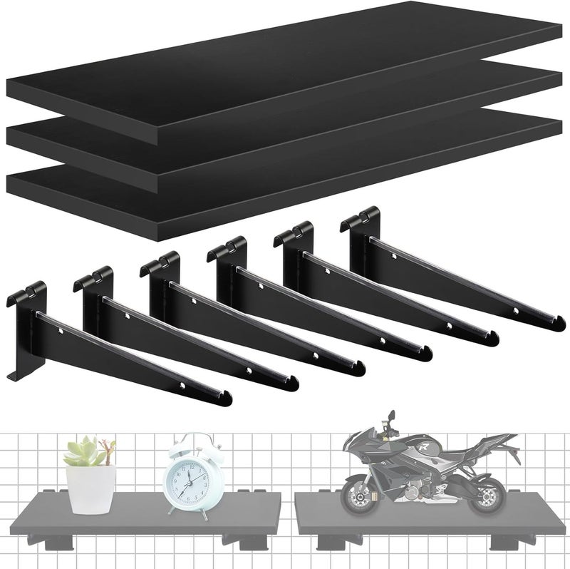 Alffun 3 Pcs Gridwall Shelf with Metal Brackets, 16"x 8" Wooden Gridwall Shelves Heavy Duty Gridwall Shelving Organizer Accessories for Garage, Visualizer, Workbench and Bitchenette - Image 1